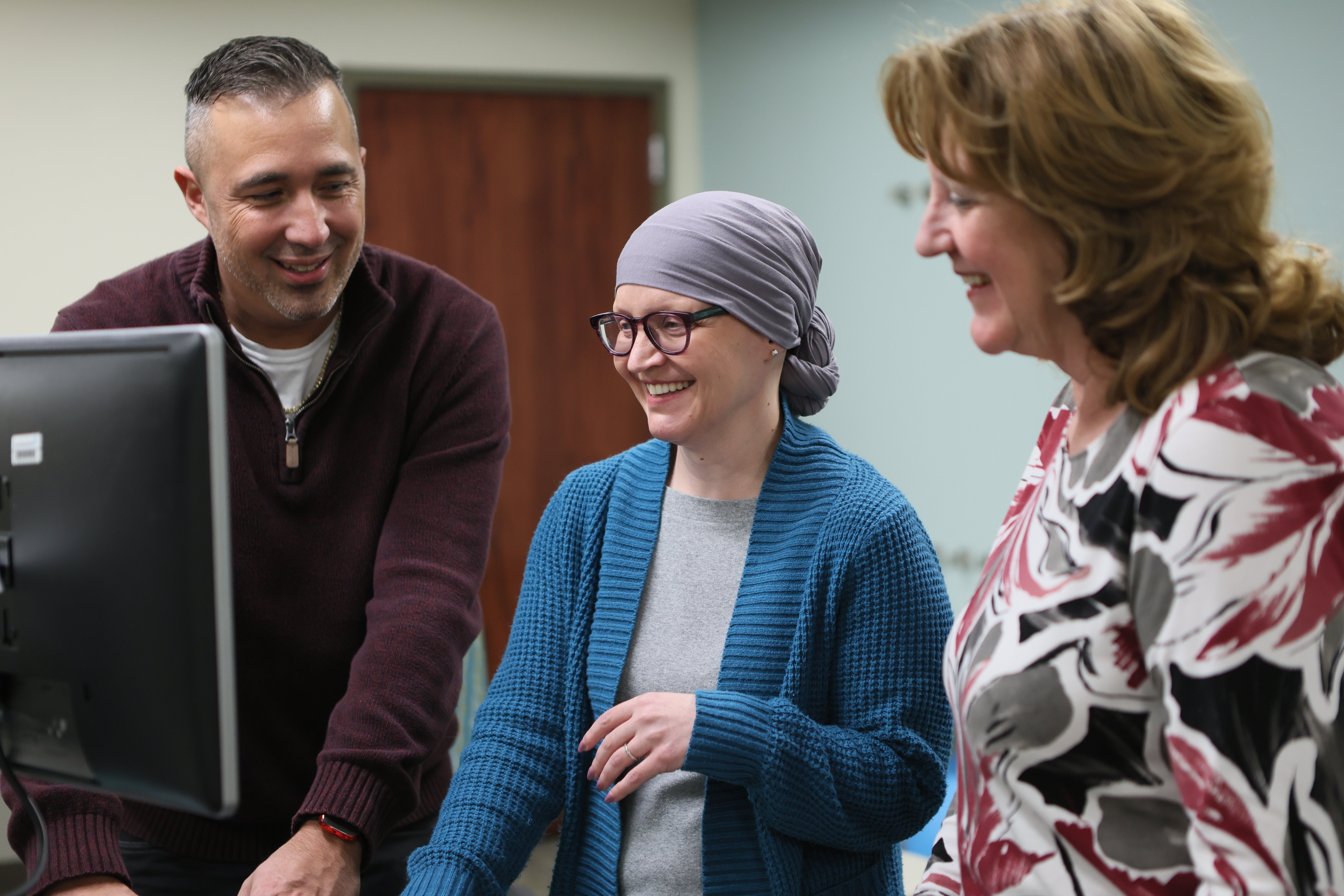 (from left to right): Addiction advocate Steven S.; Dr. Cara Poland; and midwifery expert Nancy Renn-Bugai convene in the Pregnancy Center at Corewell Health.